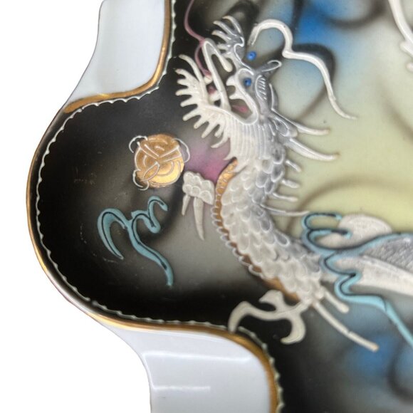 Vintage Hand Painted Japanese Moriage Dragonware  Dish Ashtray Tray Japan - Picture 11 of 11